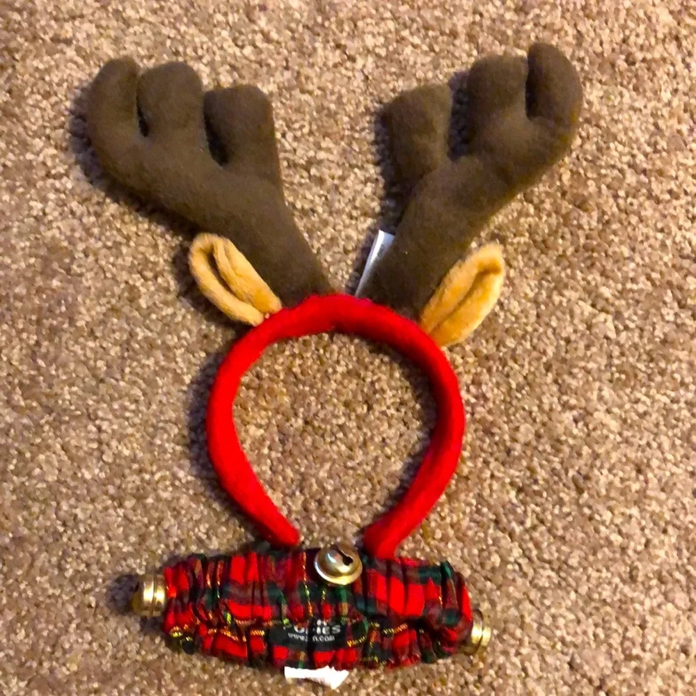 Holiday Kitty Cat Reindeer Headband and Jingle Bell Collar Christmas Costume