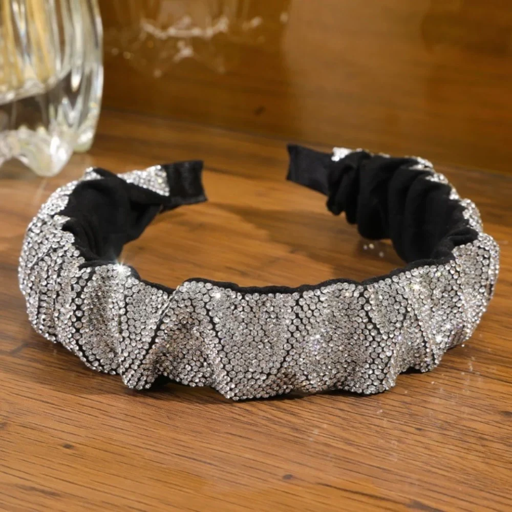 🌟 Rhinestone Crystals Black Silver Headband