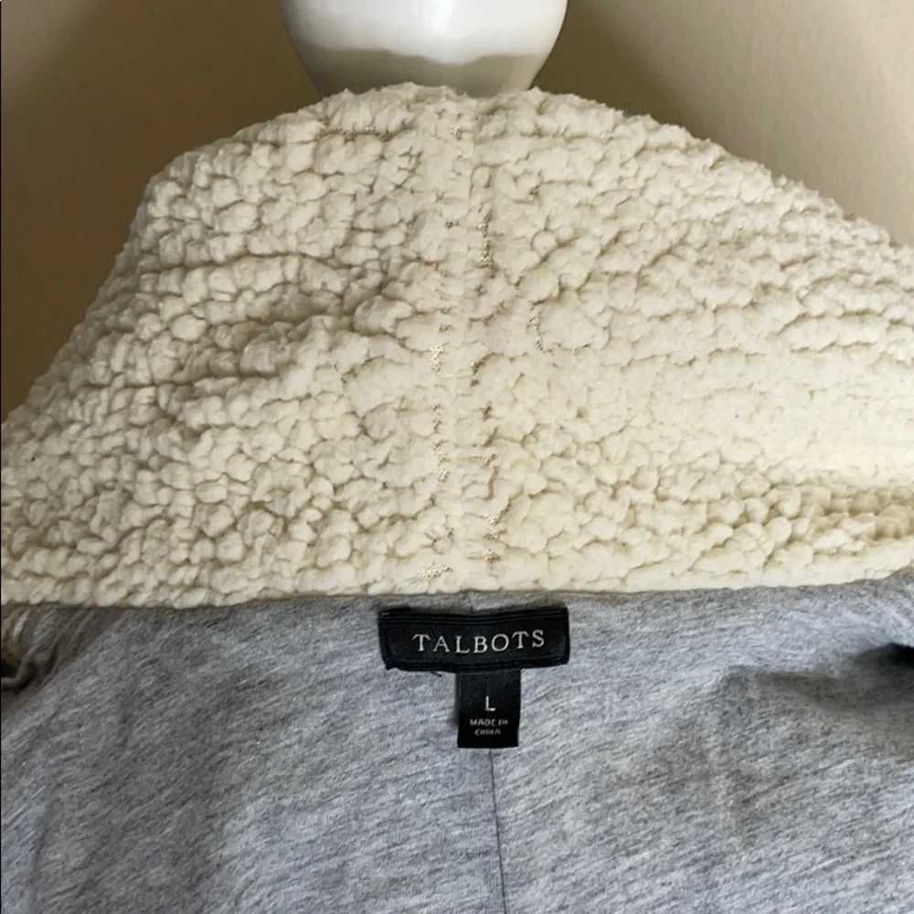 TALBOTS Snowflake Robe Sherpa Edging Wrap Belted Blue Size L