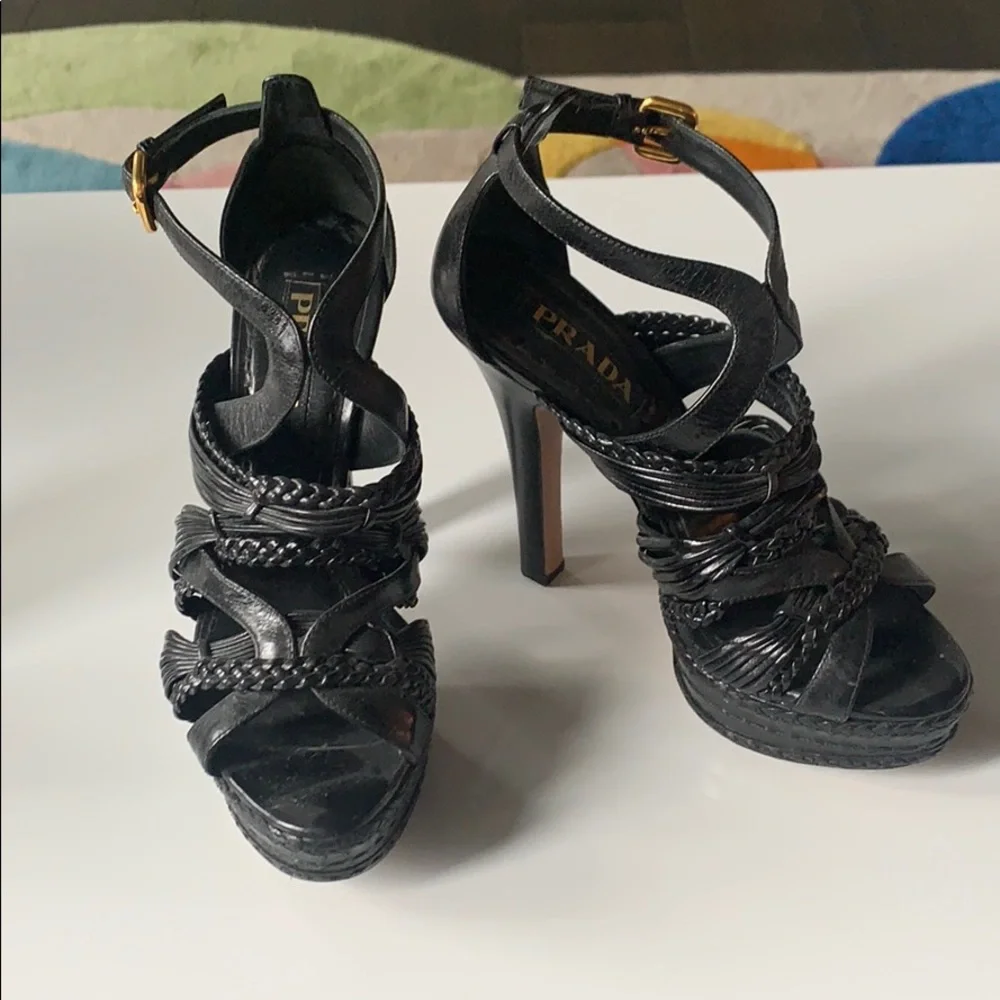 Prada Strappy Braided Platform Sandal heel