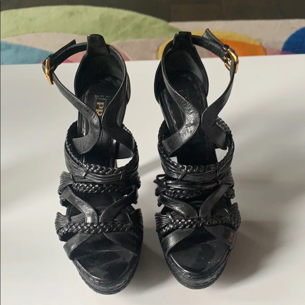 Prada Strappy Braided Platform Sandal heel