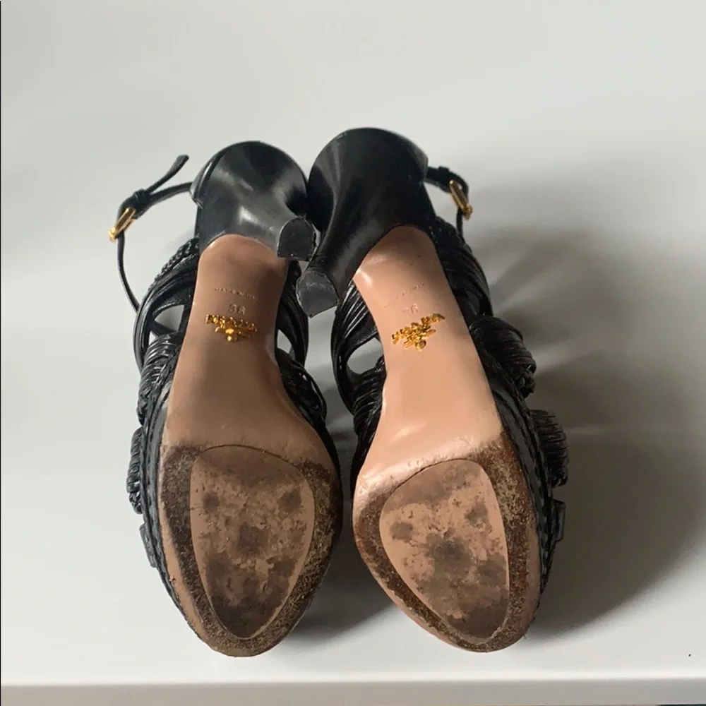 Prada Strappy Braided Platform Sandal heel