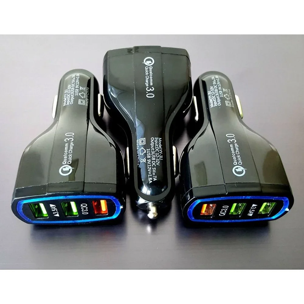 3 X Black Car Chargers 3 port QC Quick Charge