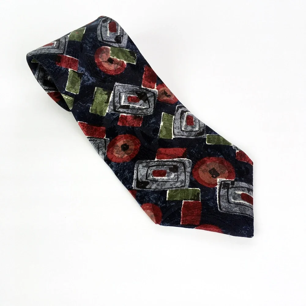 Halston Retro Abstract Navy Italian Silk Neck Tie