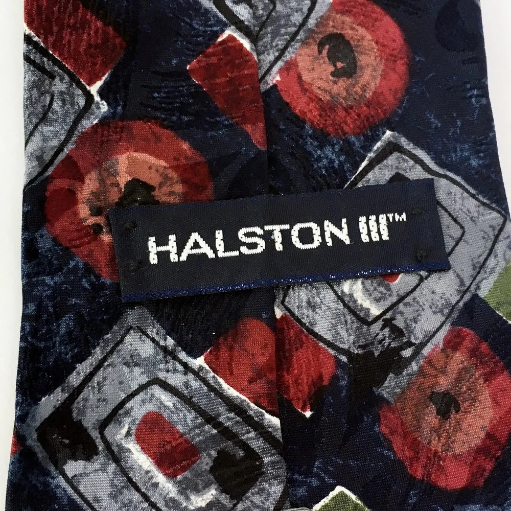 Halston Retro Abstract Navy Italian Silk Neck Tie