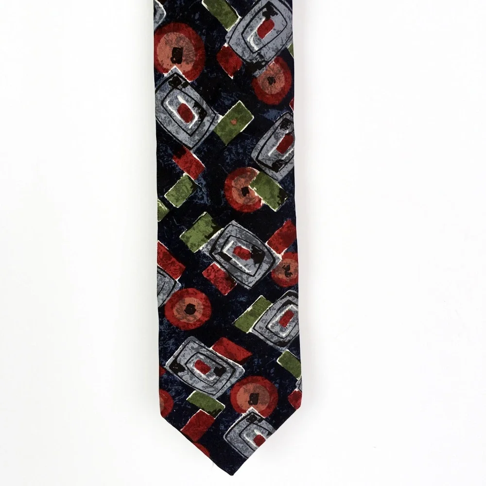 Halston Retro Abstract Navy Italian Silk Neck Tie