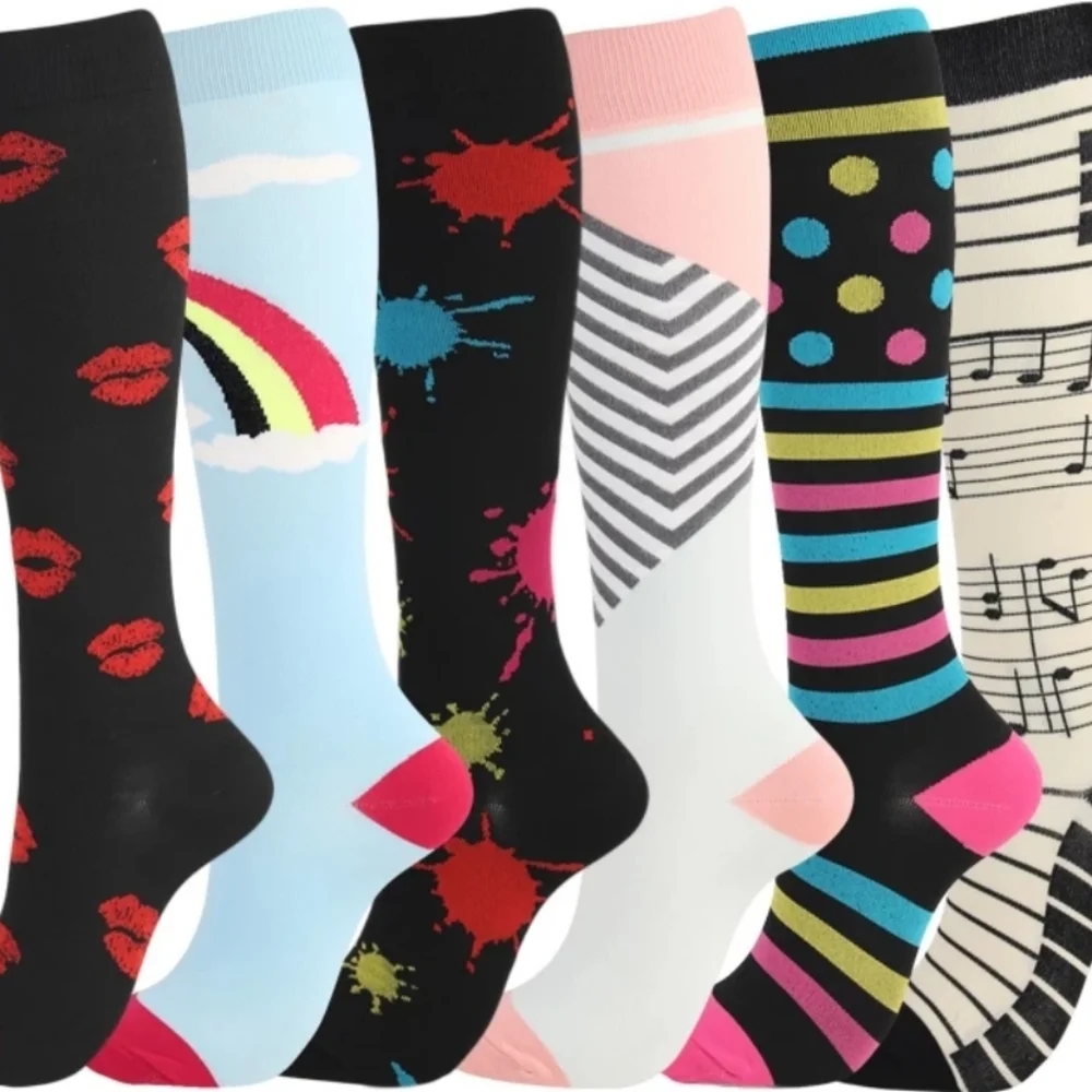 Rainbow color compression socks. Fits Size L. #0041