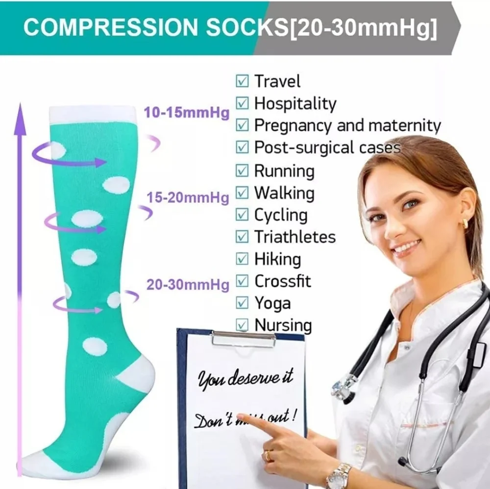 Rainbow color compression socks. Fits Size L. #0041