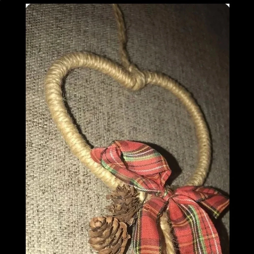 Holiday Autumn Fall Christmas Decor Tweed-Wrapped Heart Mini Pinecones Hanging