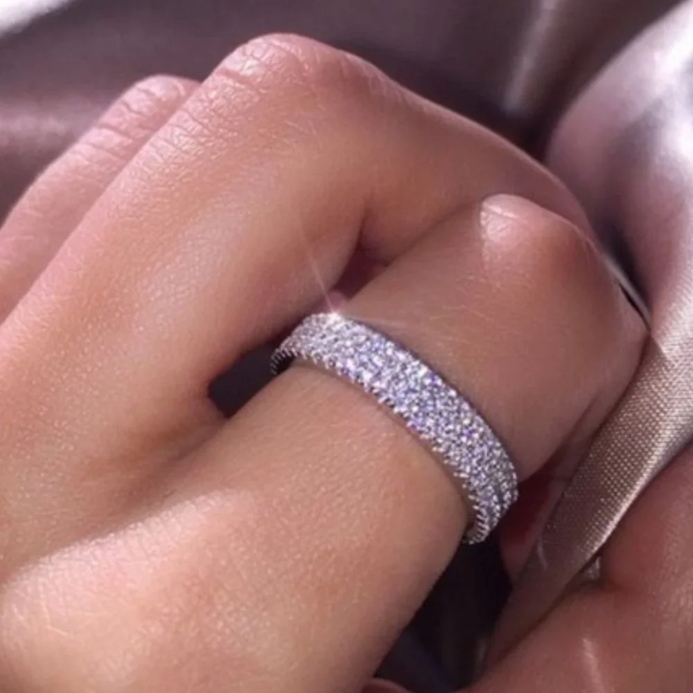 *NEW 925 Silver Diamond Triple Full Eternity Ring