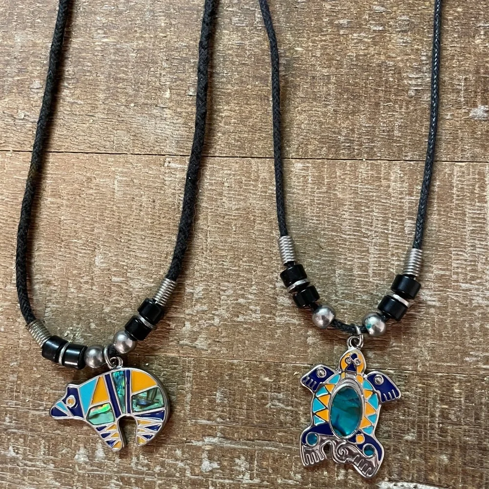 Set of two matching style necklaces - Turtle & Bear