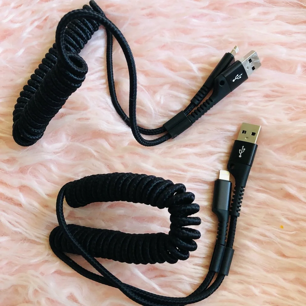 Coiled USB Cable for Car- 2 Qty/Sets