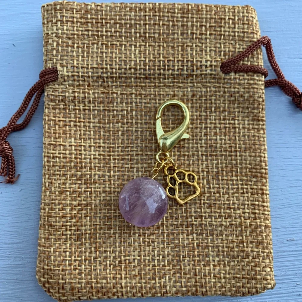 2/20$ Gold Plated Amethyst 💜 Crystal Pet Charm Crystal Dog Collar Charm