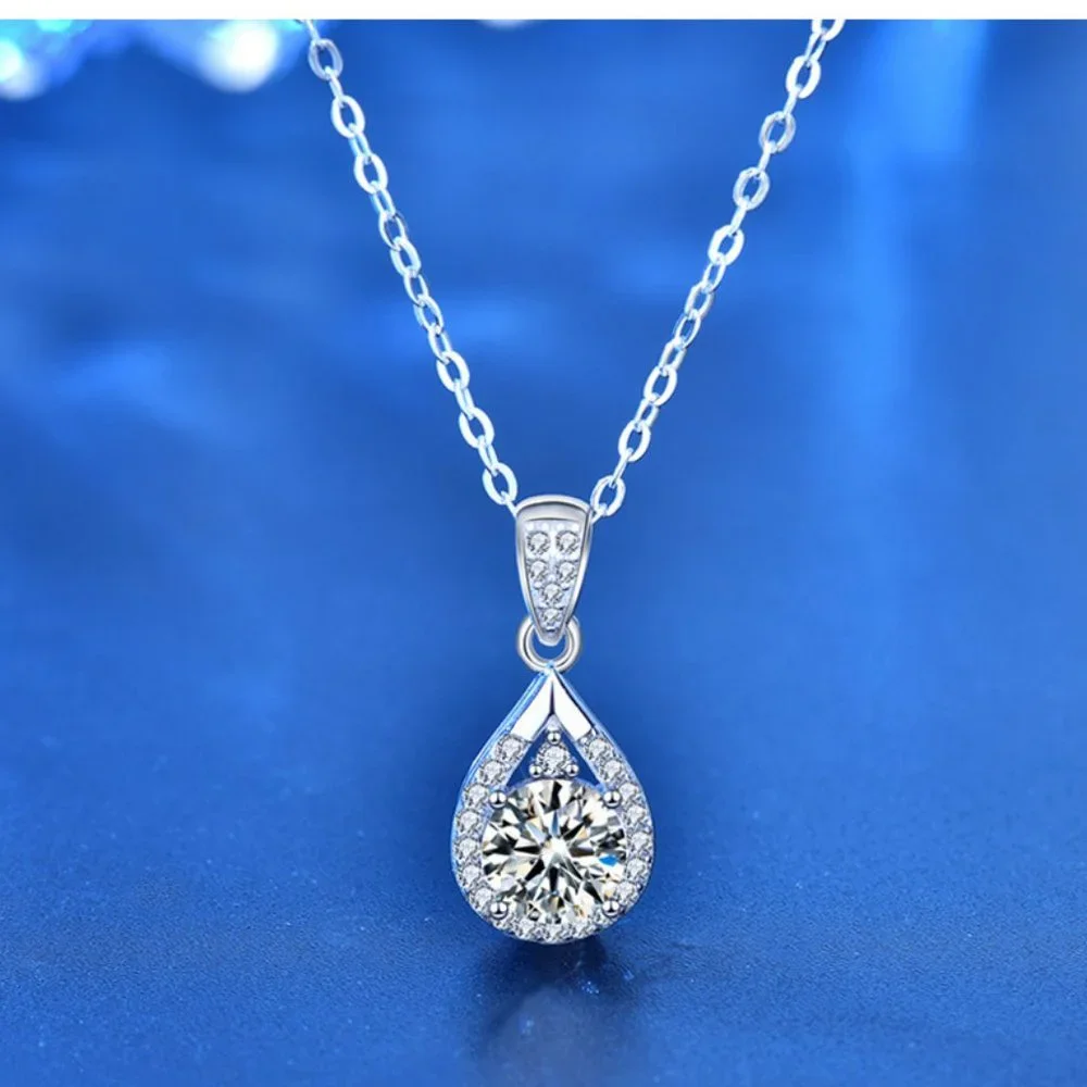 Certified 1ct. t.w. Diamond Moissanite Waterdrop Necklace NEW