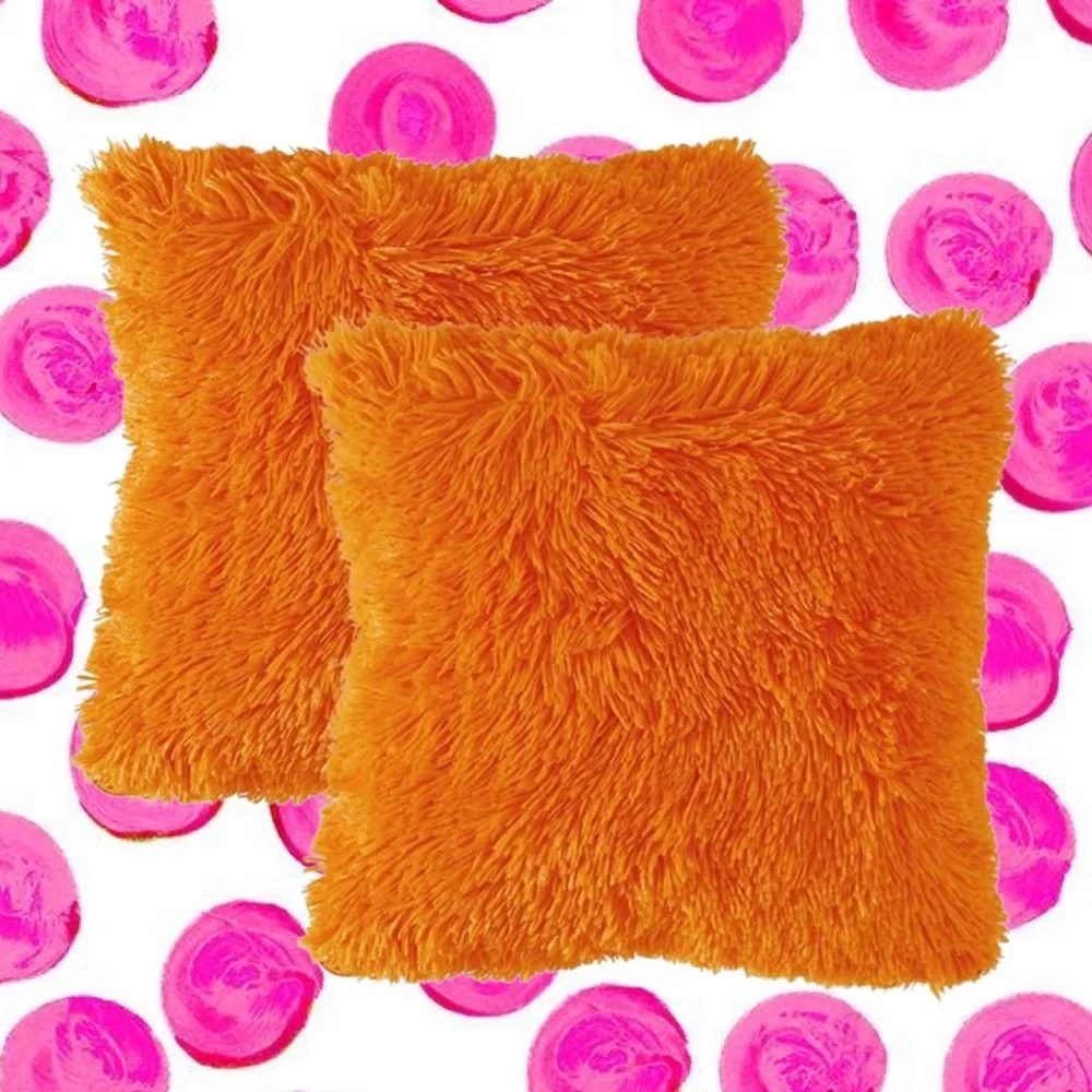 Luxury Home | Chic Bright Orange Soft Plush Faux Fur Throw Pillow Covers