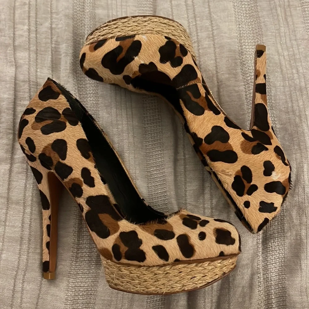 Schutz Leopard Print Calf Hair Pumps
