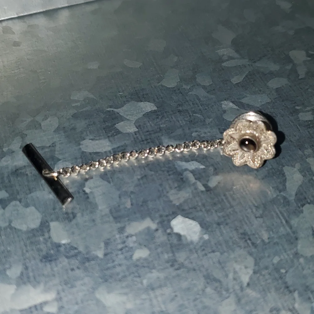 Vintage Silver Tie Tack with Smokey Grey Stone