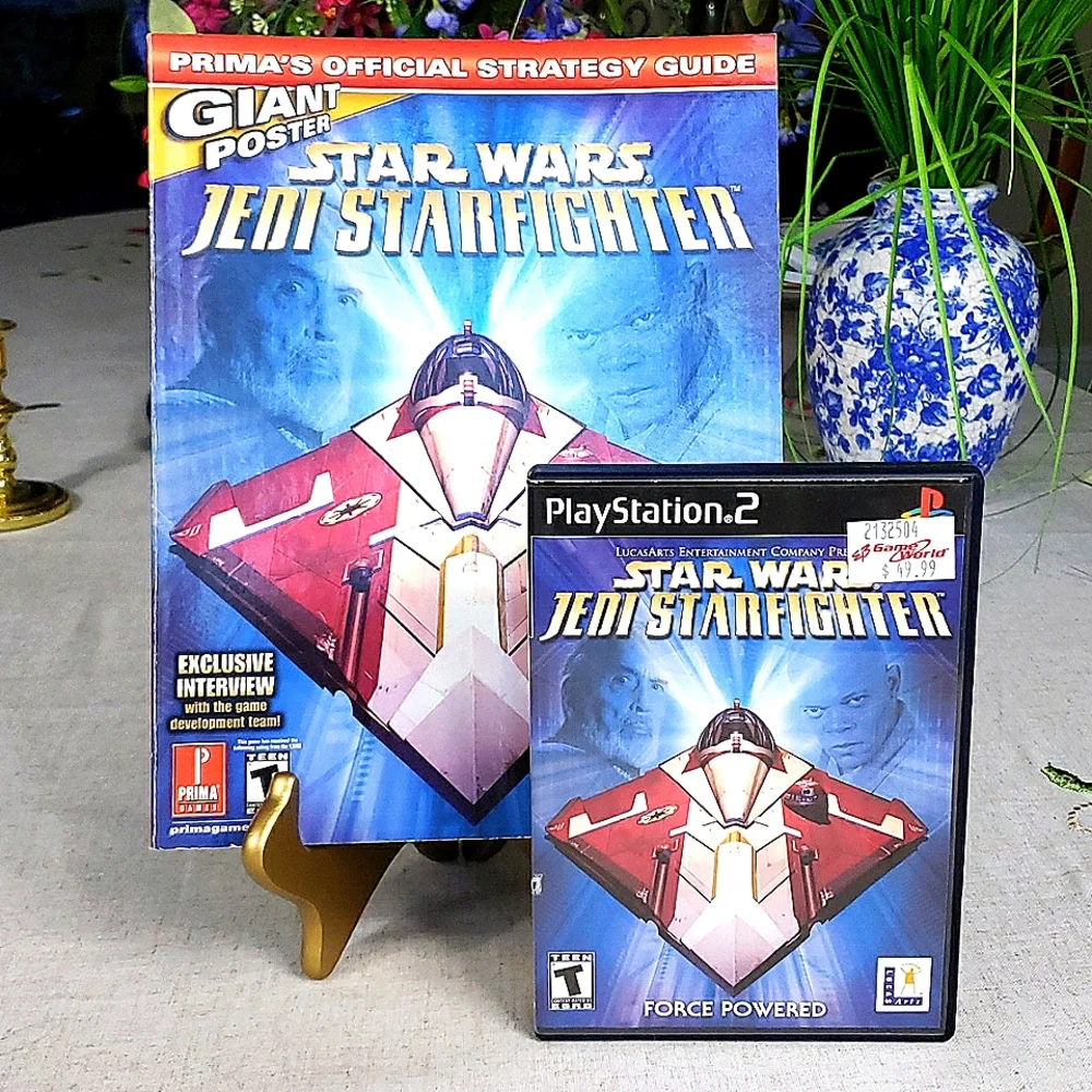 Playstation 2 Star Wars Jedi Starfighter Full Set & Strategy Guide w/ Poster