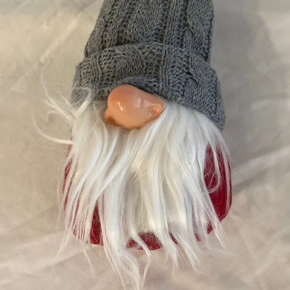 Nordic Gnome Doll Bean Bag Pom Button Nose Gray Knitted Hat