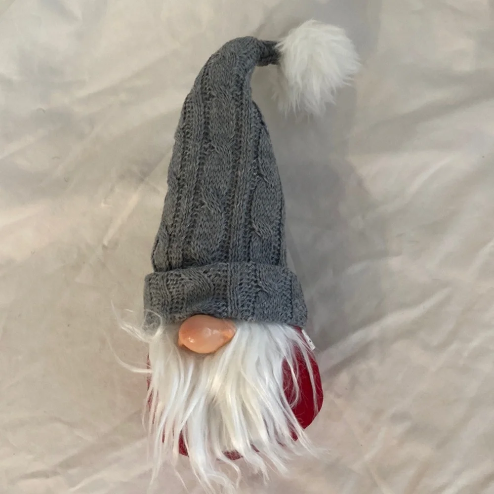 Nordic Gnome Doll Bean Bag Pom Button Nose Gray Knitted Hat