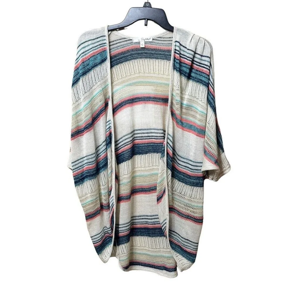 Say What? women’s Oversized knit lightweight Striped cardigan sweater Sz small