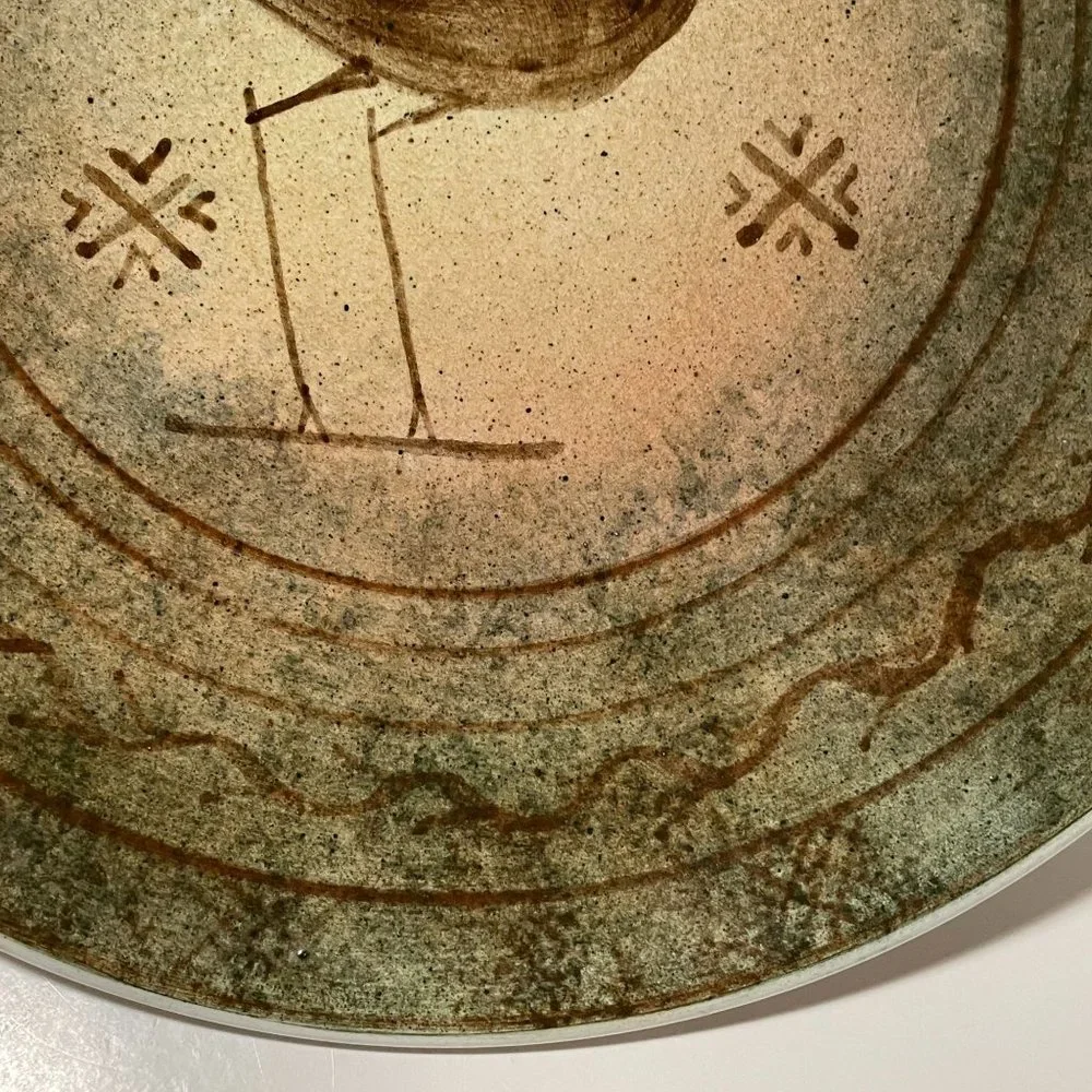 Vintage Kerameikos Aohnai Wall Plate Crane Hand Made Home Decor Pottery Greece