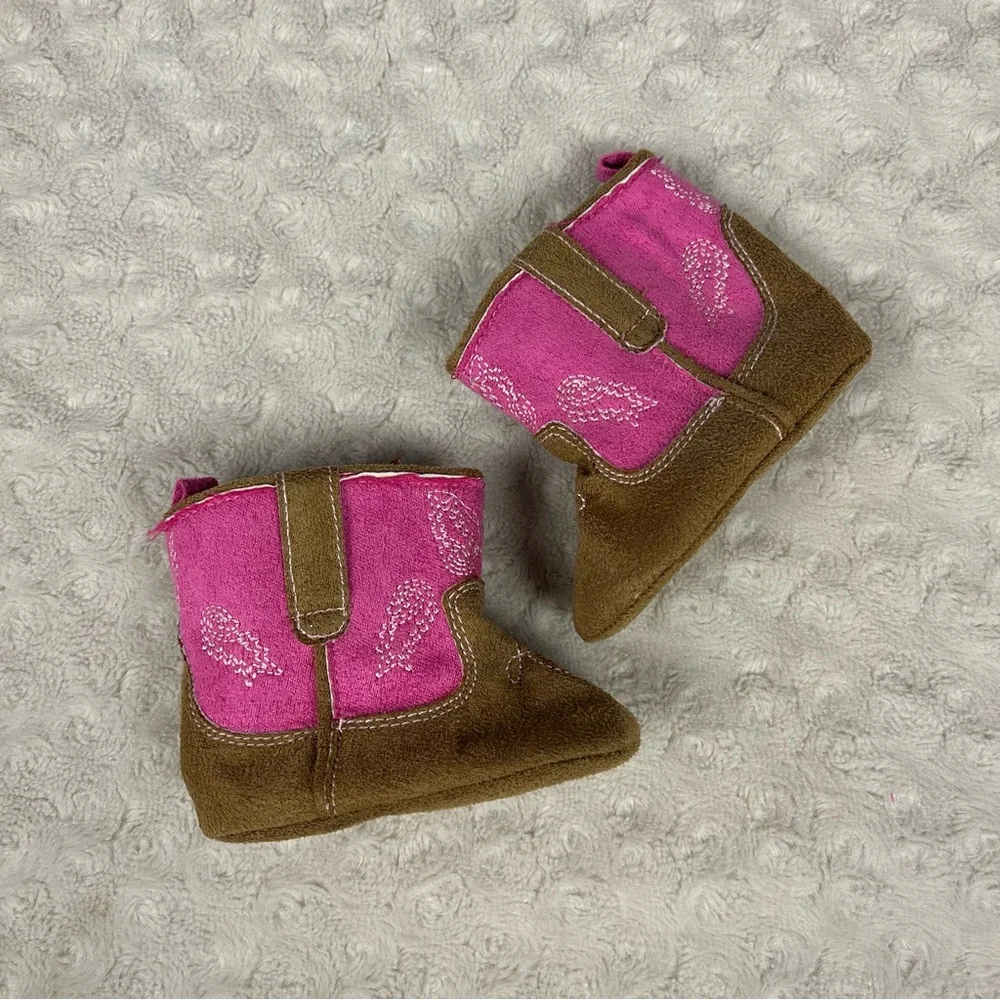 Rising Star Baby Girl Cowboy Boots Pink Brown Size 6-9 Months