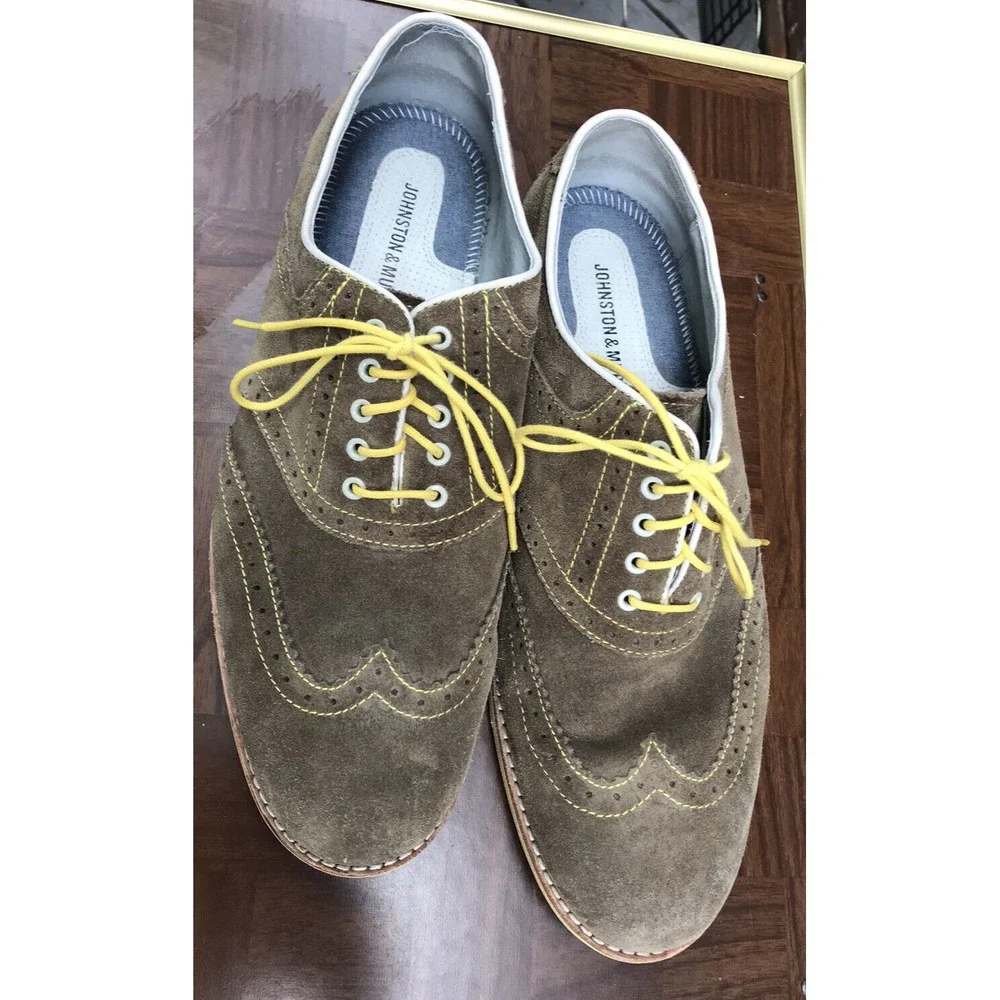 $135 Johnston & Murphy Lace Up Brown Suede Leather Shoes Oxford Men 10.5 M