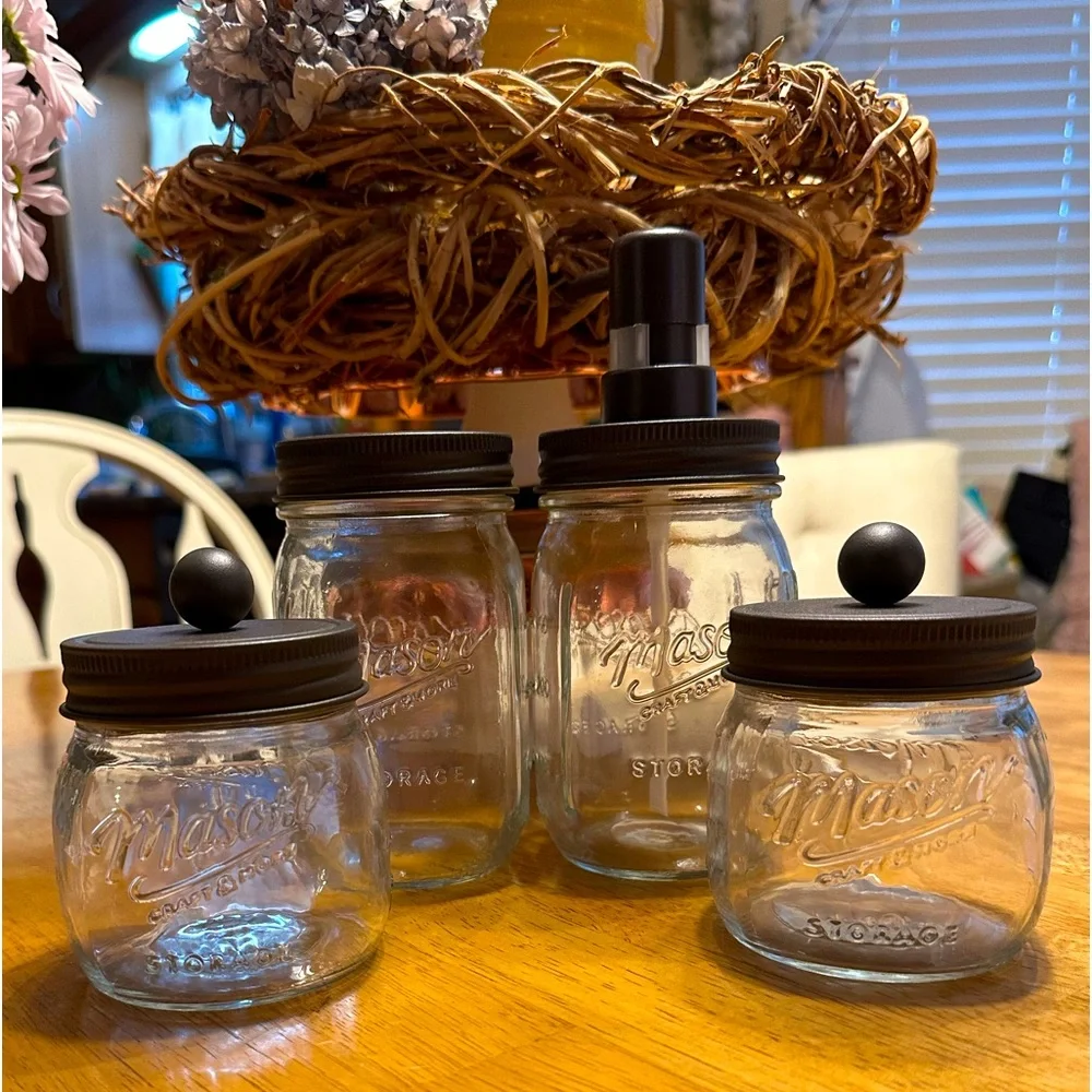 Mason jar bathroom set 4 piece glass jars