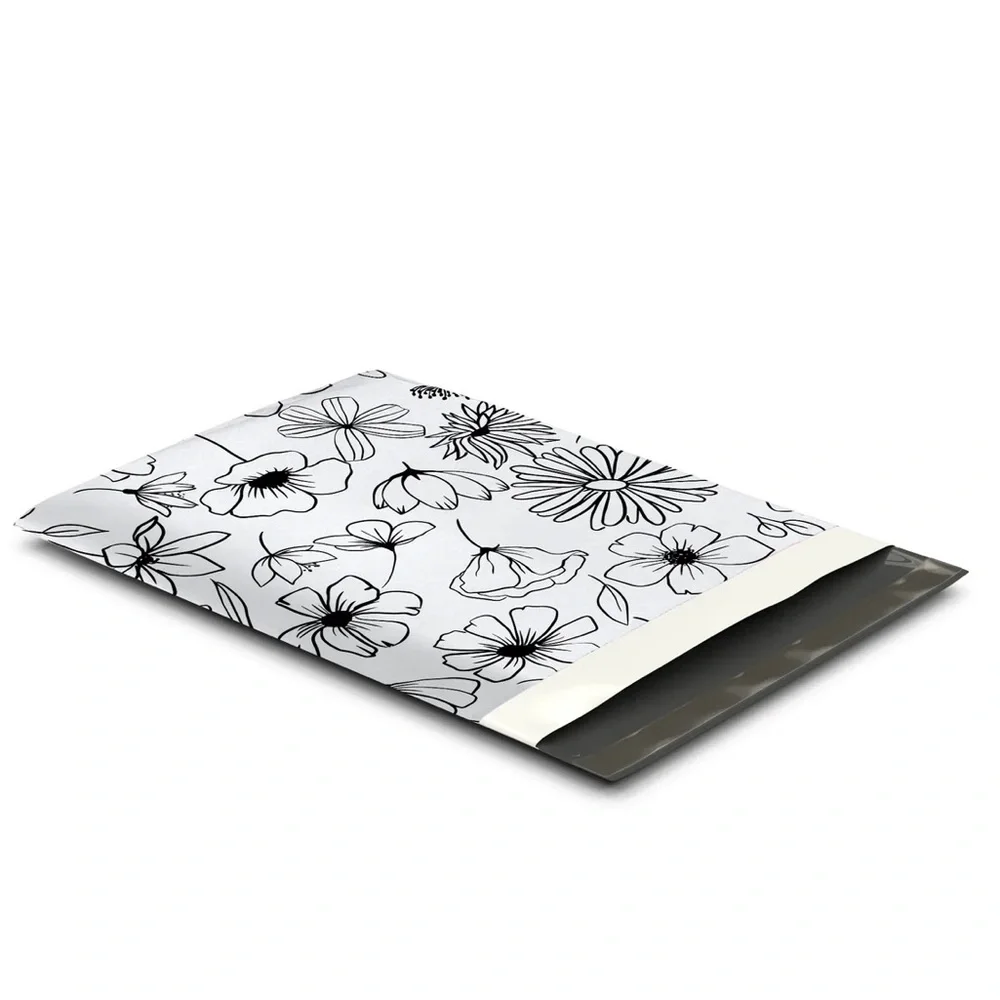 Black & White Sketched Floral Poly Mailer’s 10x13 Pack of 25