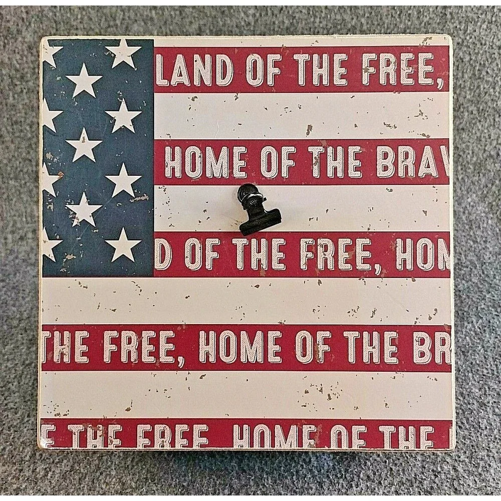 Fetco Home Décor Land of The Free Home of The Brave Wall Art Block Sign 8 x 8