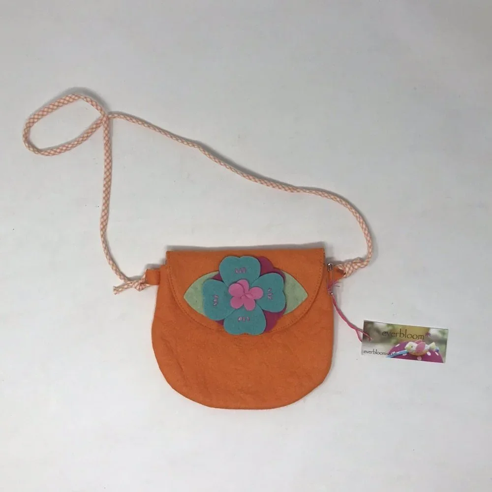 Everbloom Studio Girls Orange Felt Purse with Flowers NEW