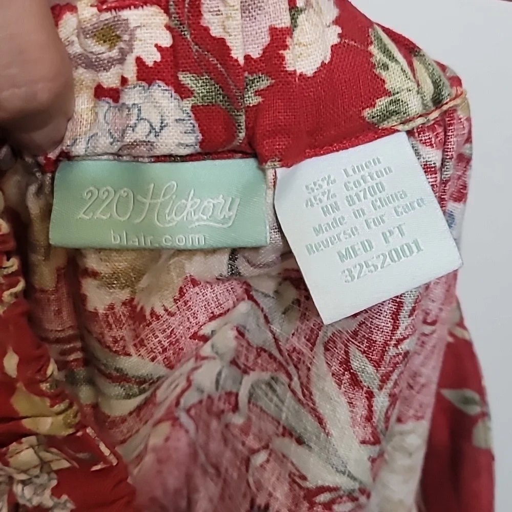 Linen Skirt Blaire 220 Hickory button down red floral print pockets