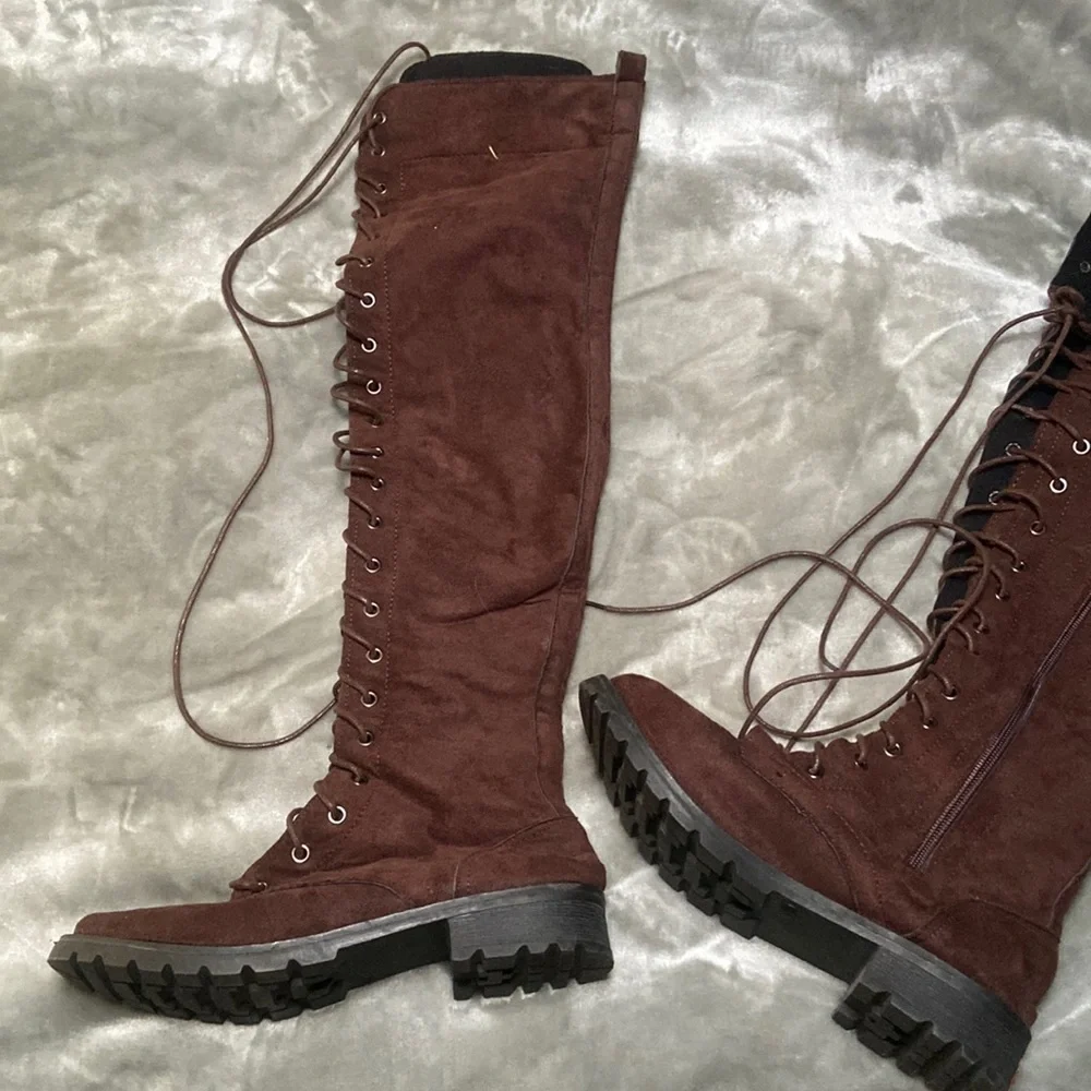 Brown Fairycore Over the Knee Lace Up Boots