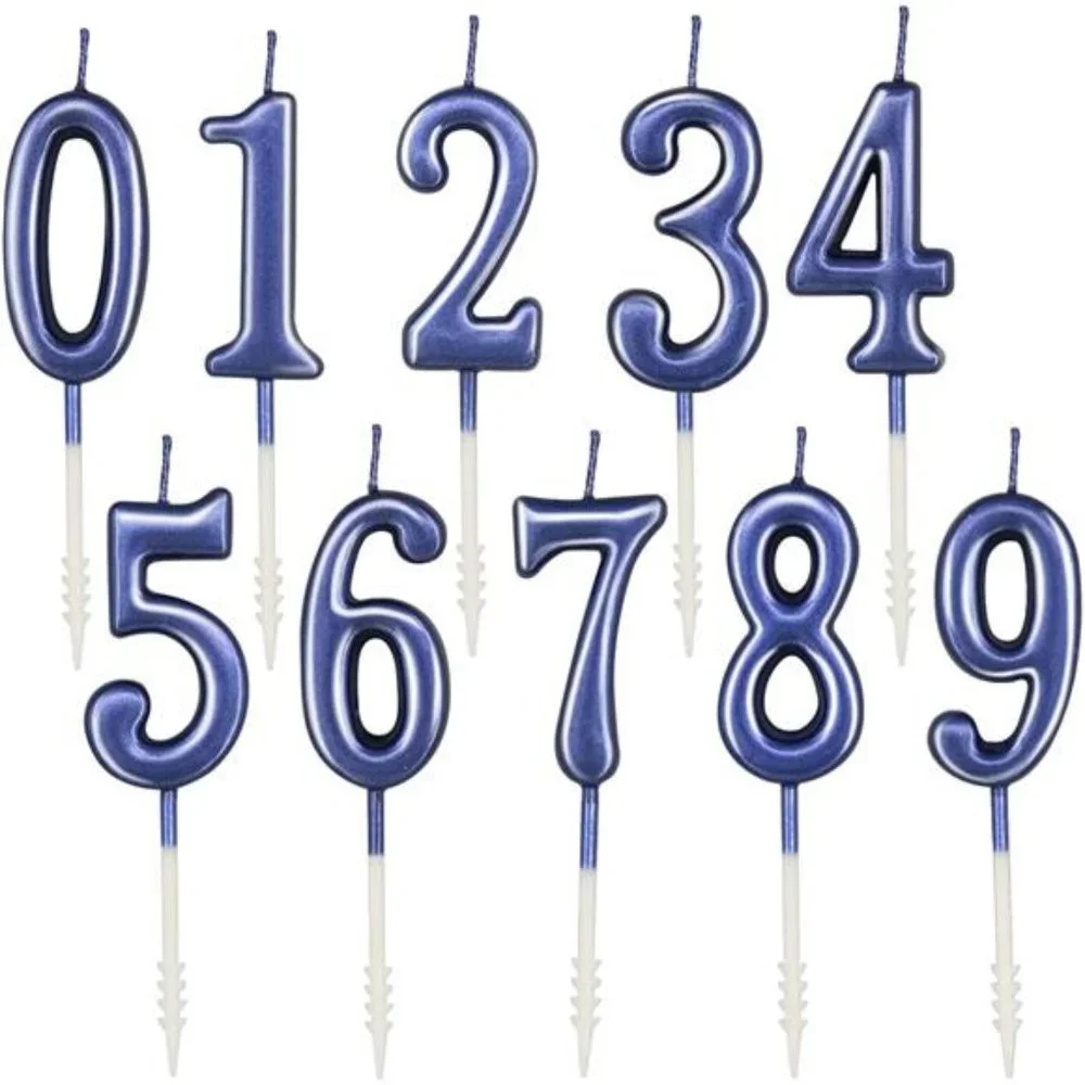 Blue Numeral Birthday Candles - Cake Numeric Candles Number 0 1 2 3 4 5 6 7 8 9