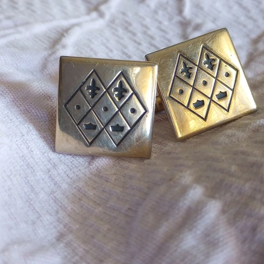 Swank silver tone cufflinks, fleur  de lis, 1960s