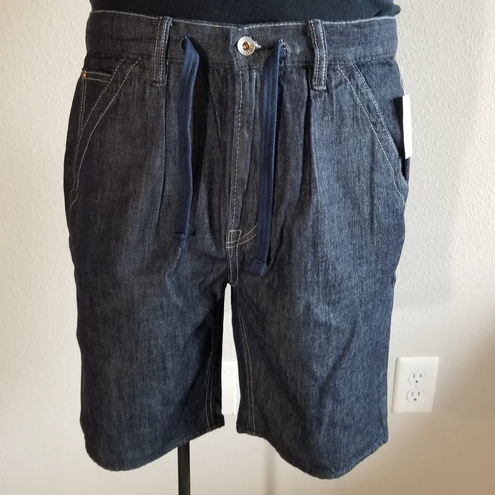 Gap Blue Denim Minimalist Pleated Drawstring Jean Jhort Shorts NWT Size Small