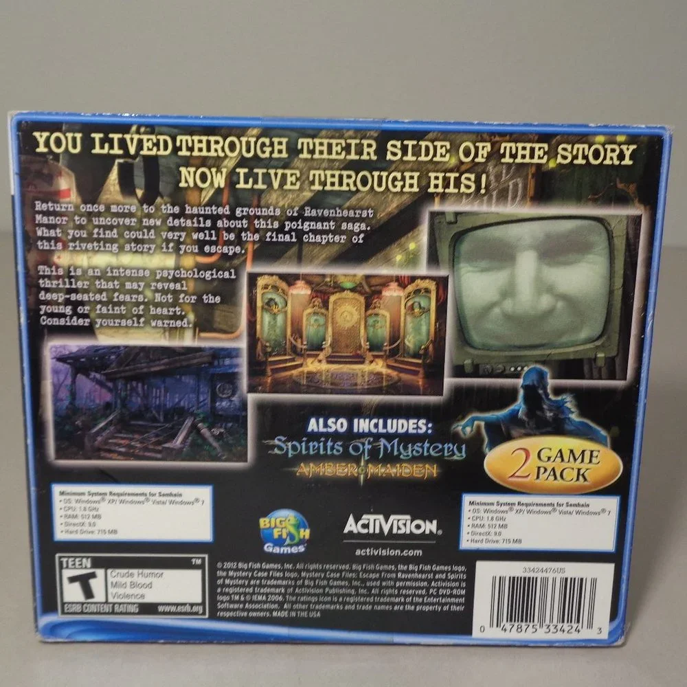 MYSTERY CASE FILES: ESCAPE FROM RAVENHEARST / 2 Games New PC DVD-ROM Video Game