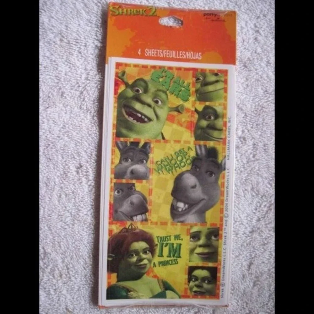 Shrek 2 Hallmark Party Express Stickers 4 Sheets 2004 Birthday Donkey Fiona