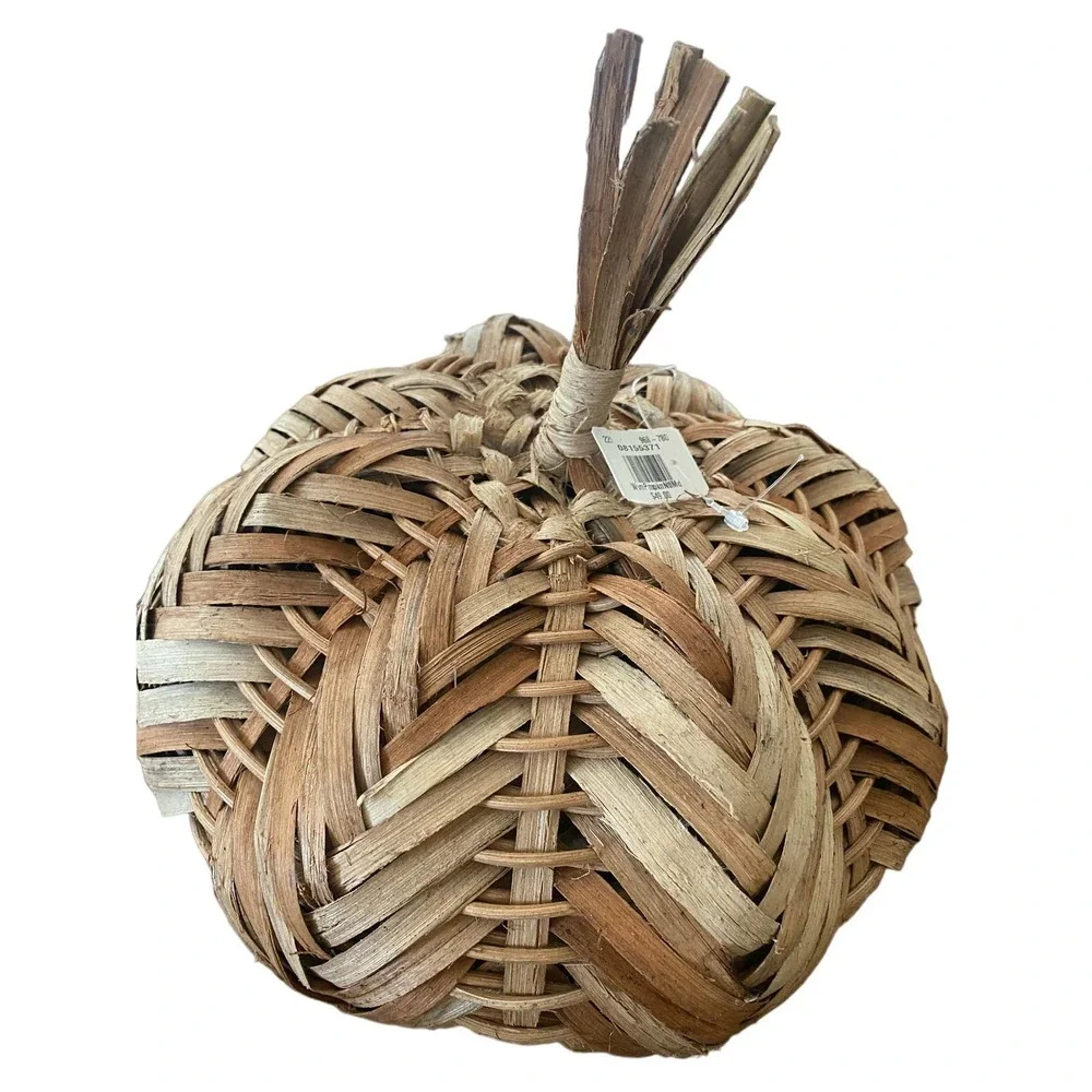 New Pottery Barn Decorative Rattan pumpkin MEDIUM wooden Thanksgiving Halloween