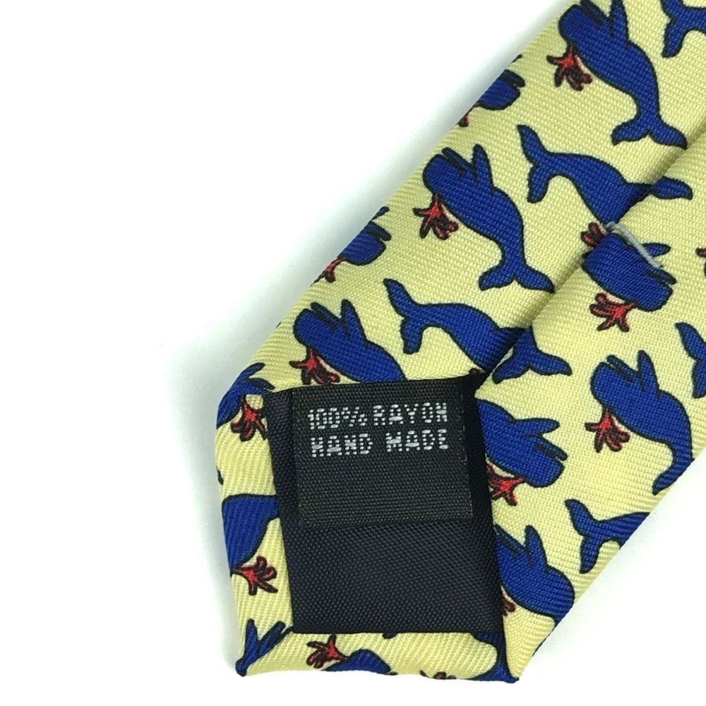 Utopia Tie Handmade Yellow Blue Whale Animal Pattern Ocean Sea Life Necktie 57