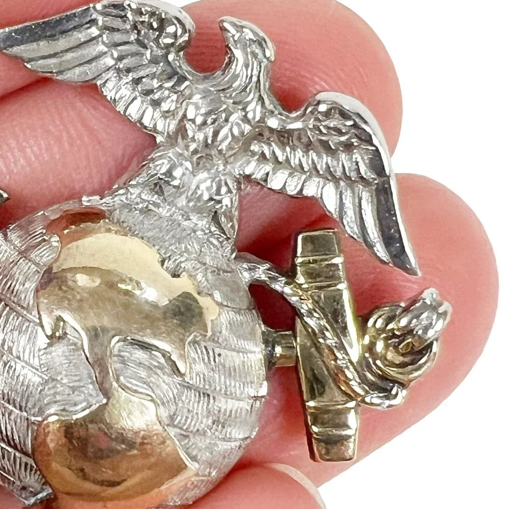 Sterling & Gold Filled WWII Vtg US Marine Officer Dress Pin Collar Insignia READ