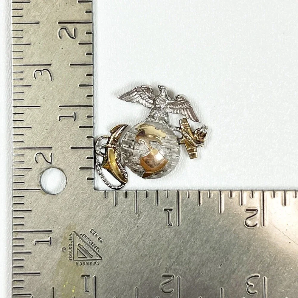 Sterling & Gold Filled WWII Vtg US Marine Officer Dress Pin Collar Insignia READ