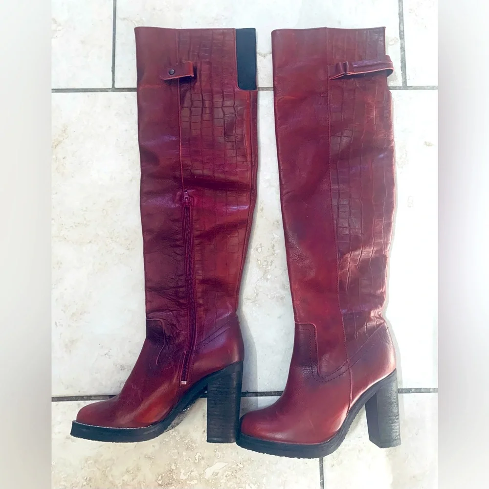 ❤️Free People-Dark Red Leather Above Knee Boots-NWOT❤️