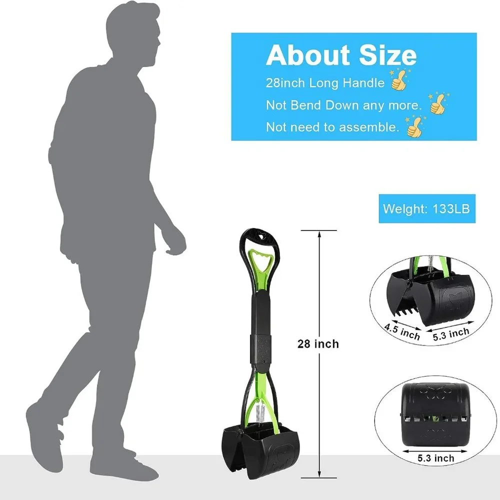 Non-Breakable Pooper Scooper for Dogs, 28inch Long Handle Foldable Portable Dog
