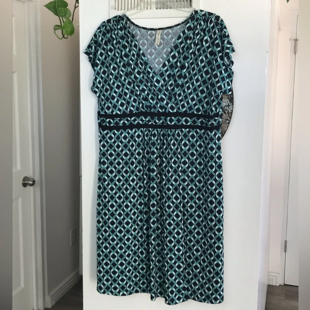 Perseption Women Blue Patterned Dress 3X