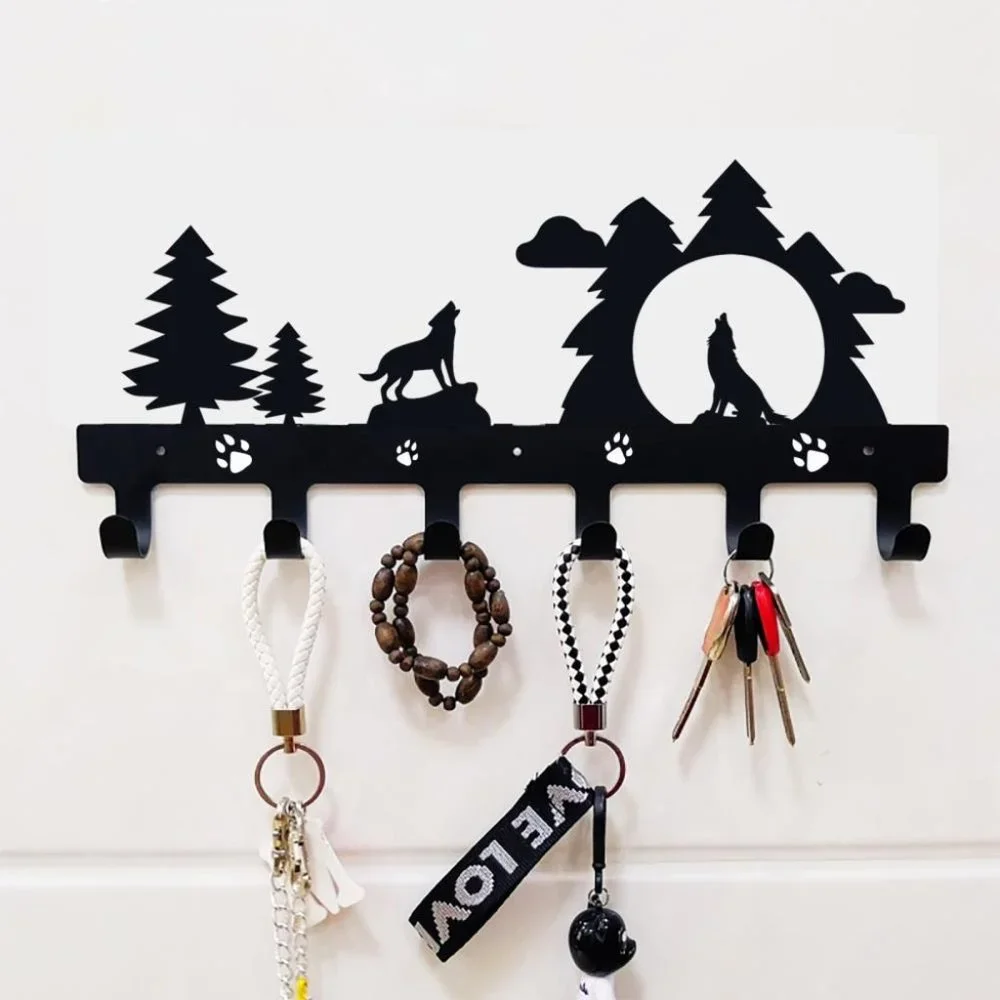 New in box Wolf / Forest / Mountain black metal wall hanger with hooks