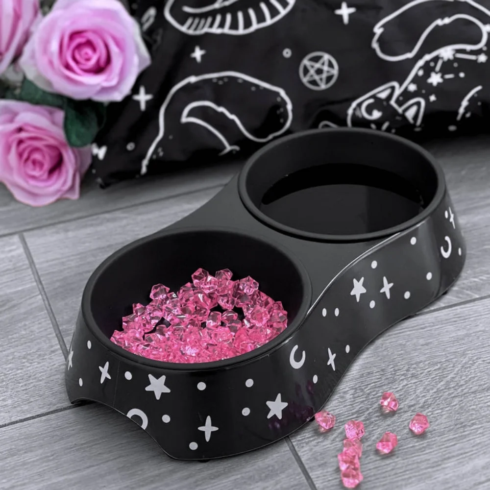 Killstar Pet Duo Food Bowl Goth Horror Halloween Moon Stars Witchy Occult Water