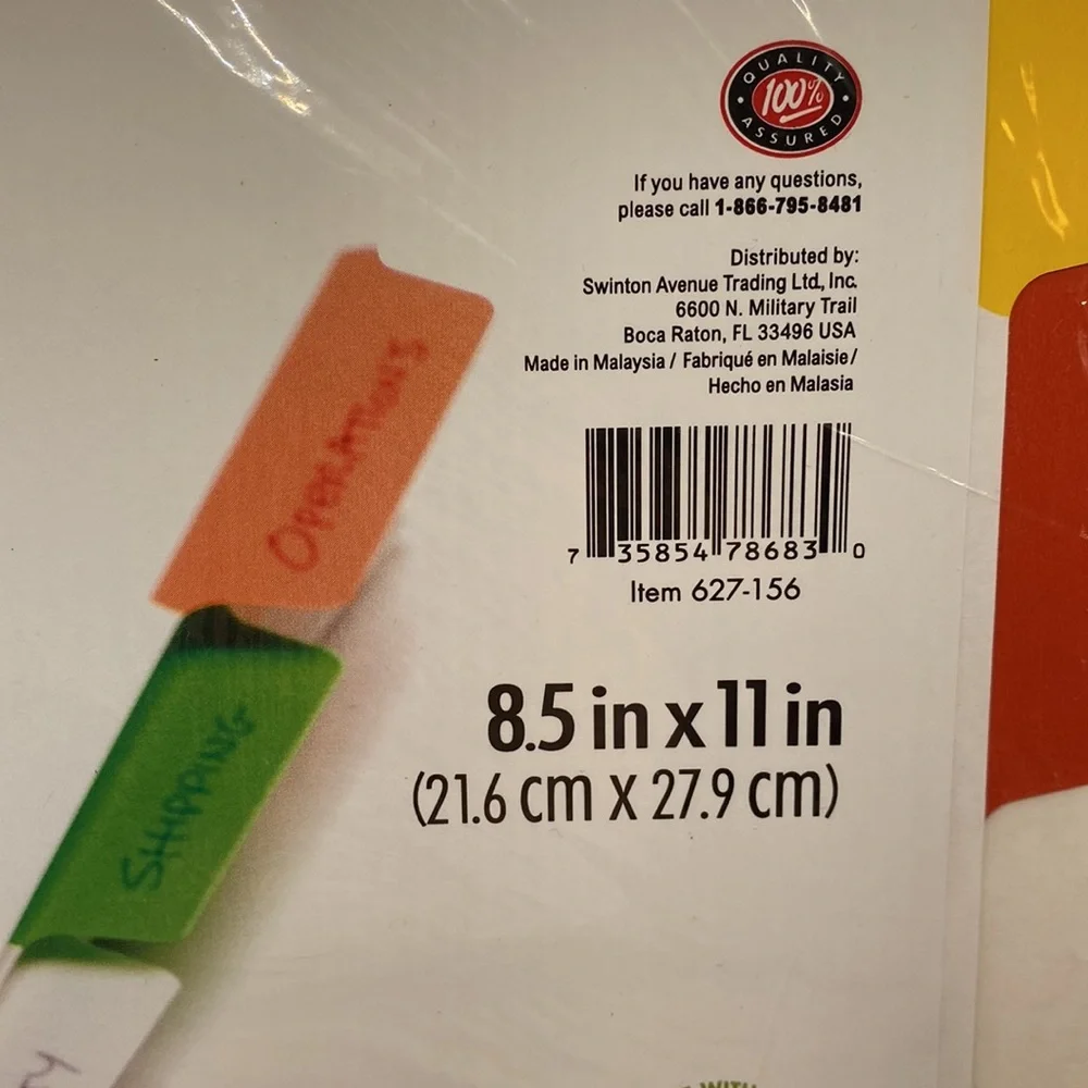 NWT Office Depot dividers with multicolor big tabs, 10 tabs in total. erasable