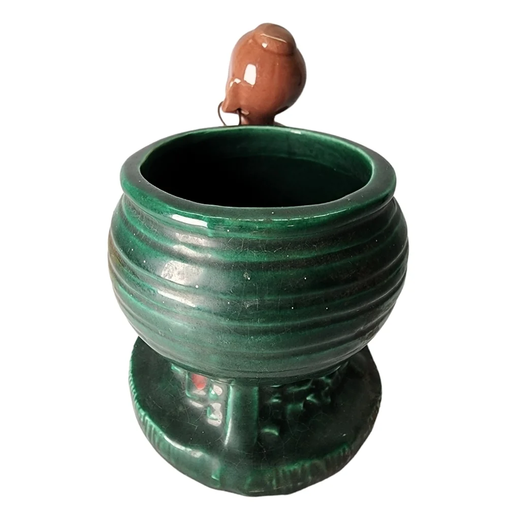 VINTAGE Green Brown Ceramic African Woman Figure Planter Pot
